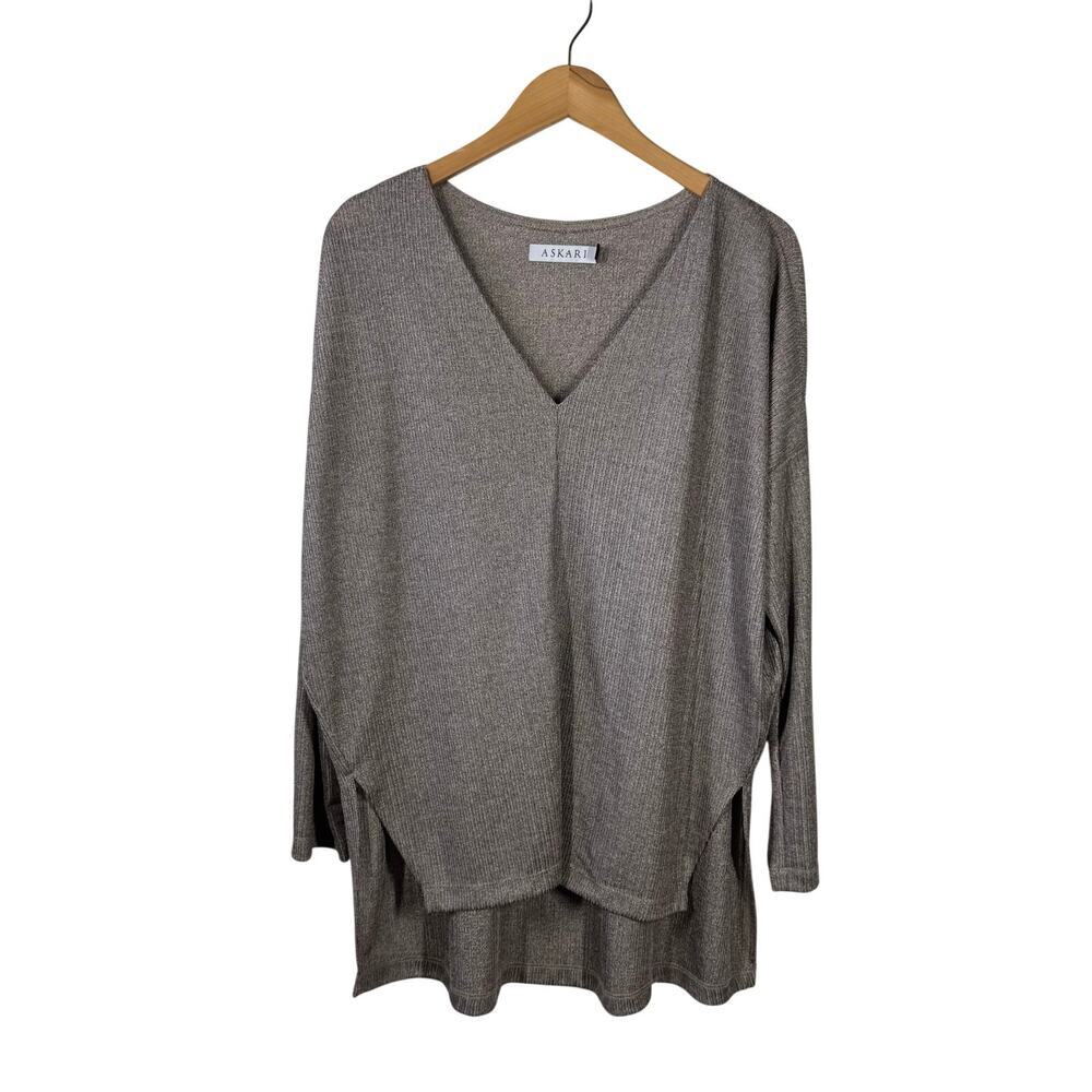 Askari Top Women Size M Tunic Taupe Metallic 3/4 Sleeve Dolman Oversized Sheer